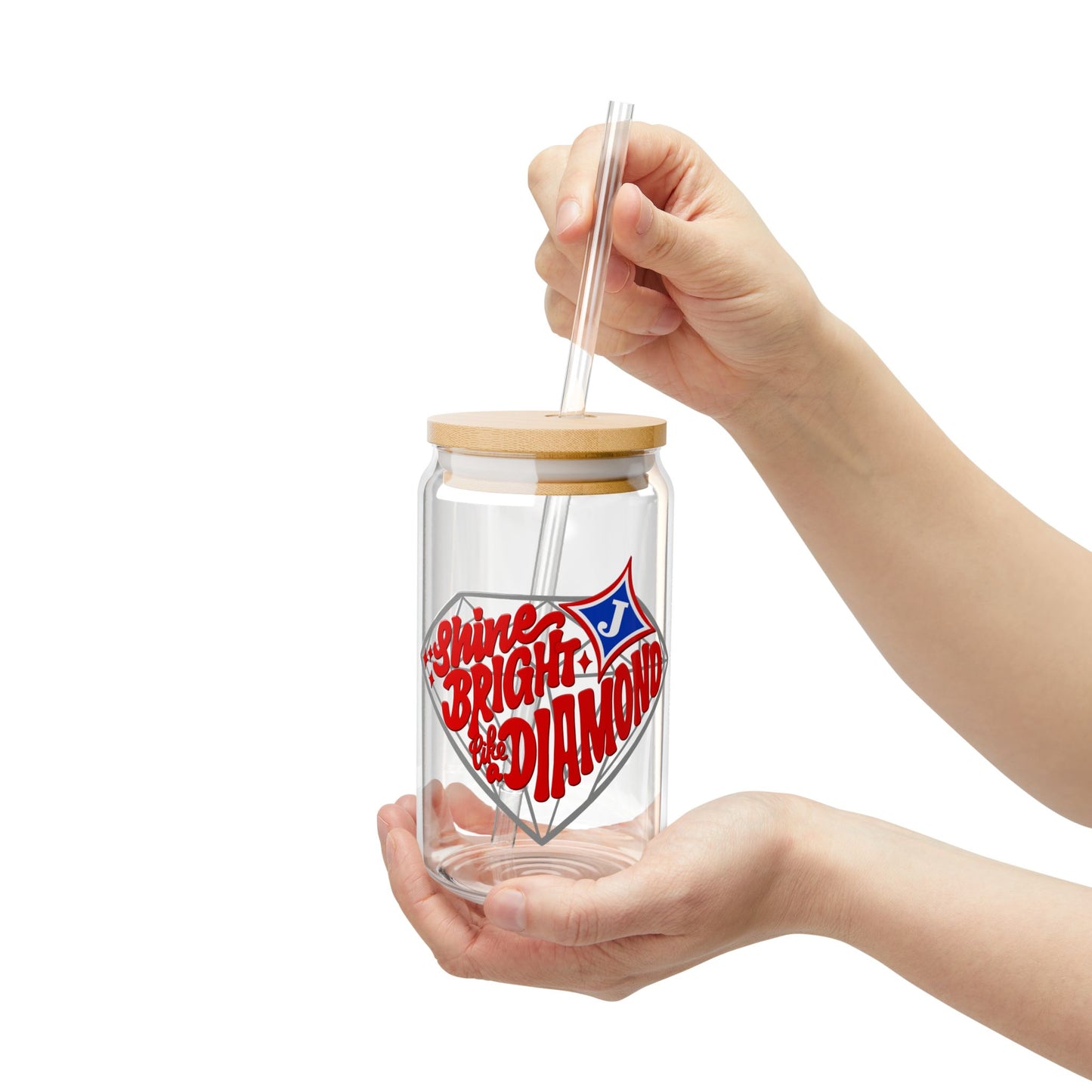 Shine Bright Like A Diamond Sipper Glass — 16oz Reusable Tumbler with Bamboo Lid