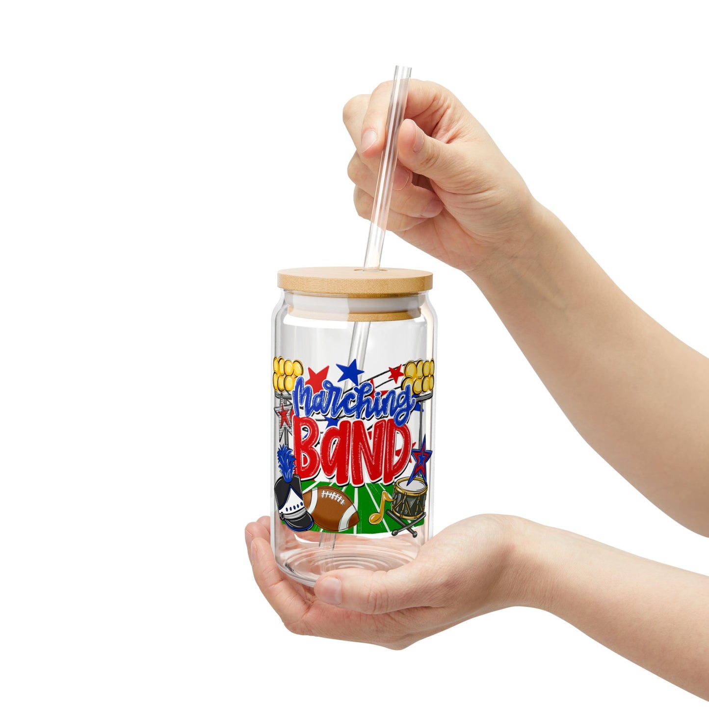 Marching Band Sipper Glass — 16oz Reusable Tumbler with Bamboo Lid