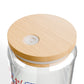 Cheer Icon Grid Sipper Glass — 16oz Reusable Tumbler with Bamboo Lid