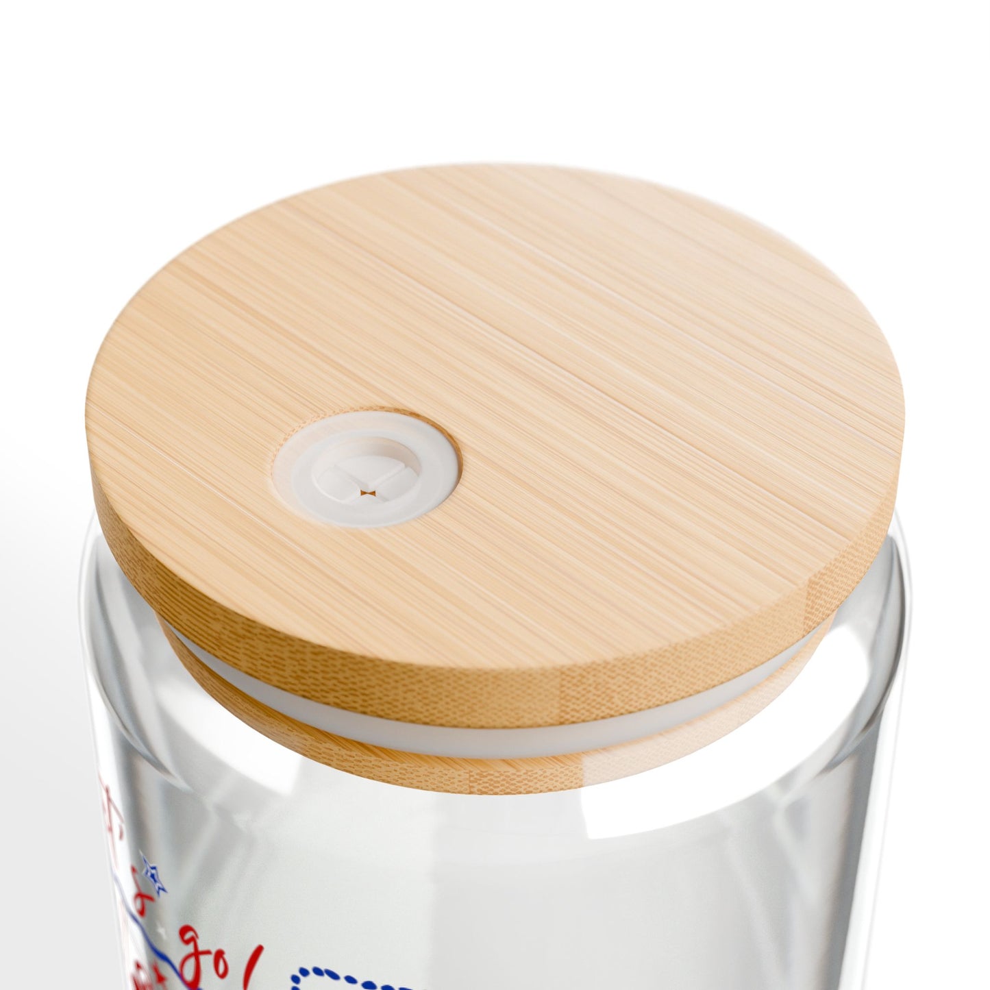 Cheer Icon Grid Sipper Glass — 16oz Reusable Tumbler with Bamboo Lid