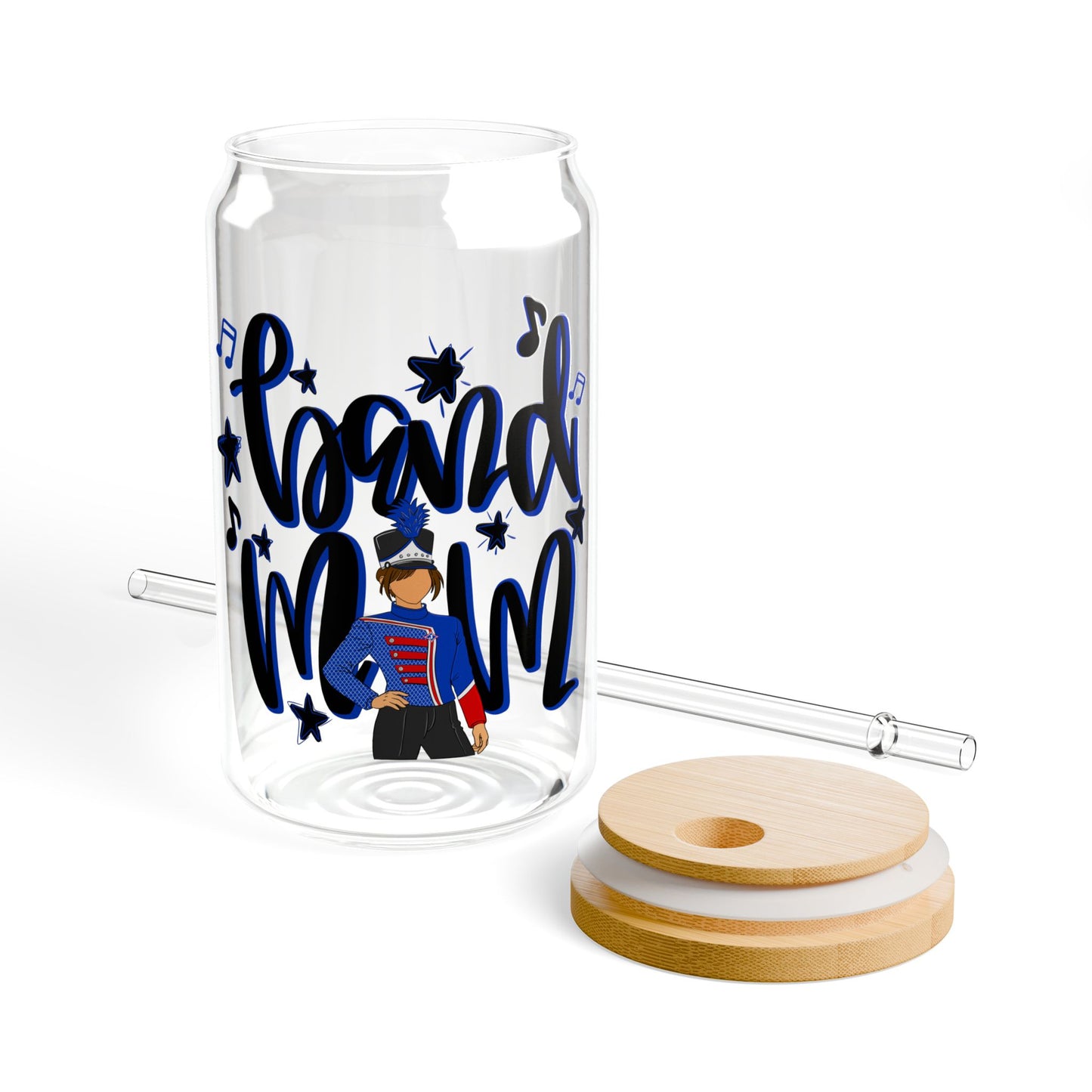 Band Mom Blue Girl Sipper Glass — 16oz Reusable Tumbler with Bamboo Lid
