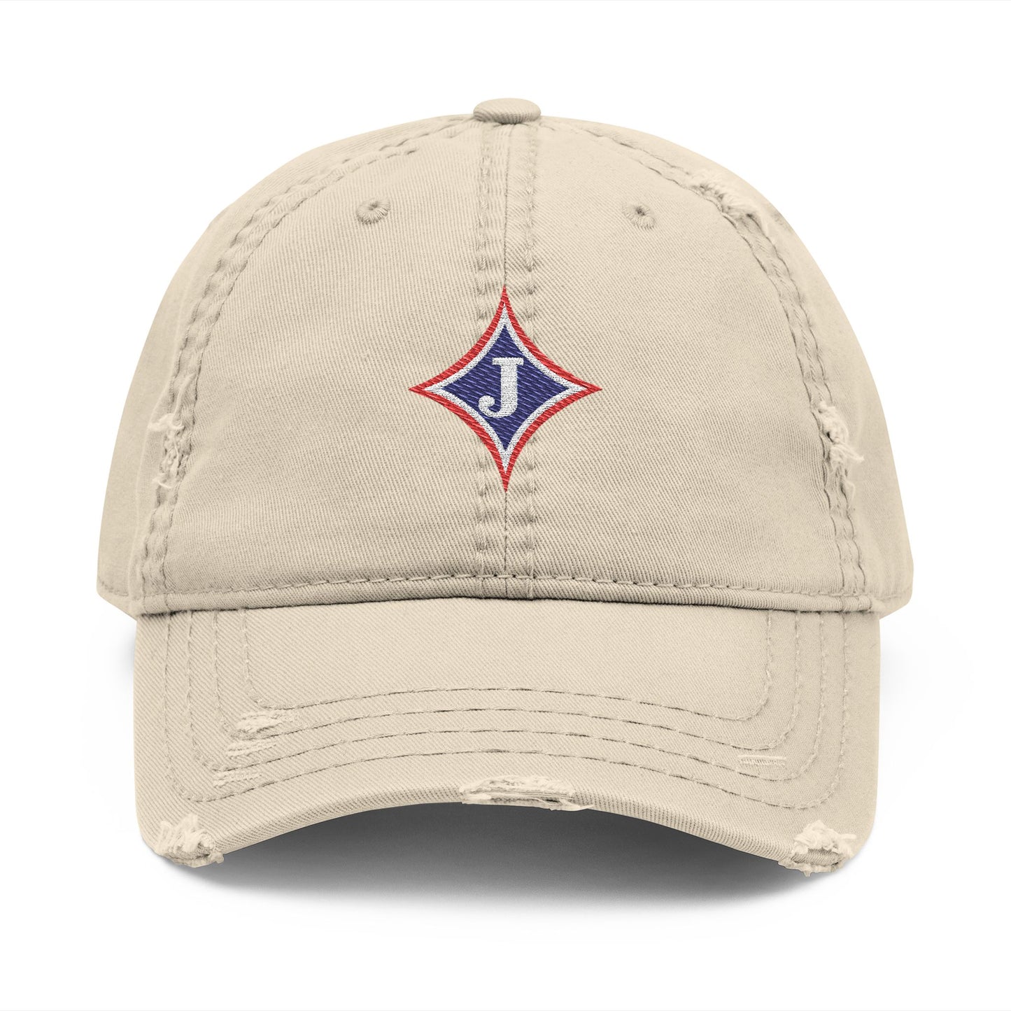 Jefferson J Diamond Distressed Embroidered Dad Hat