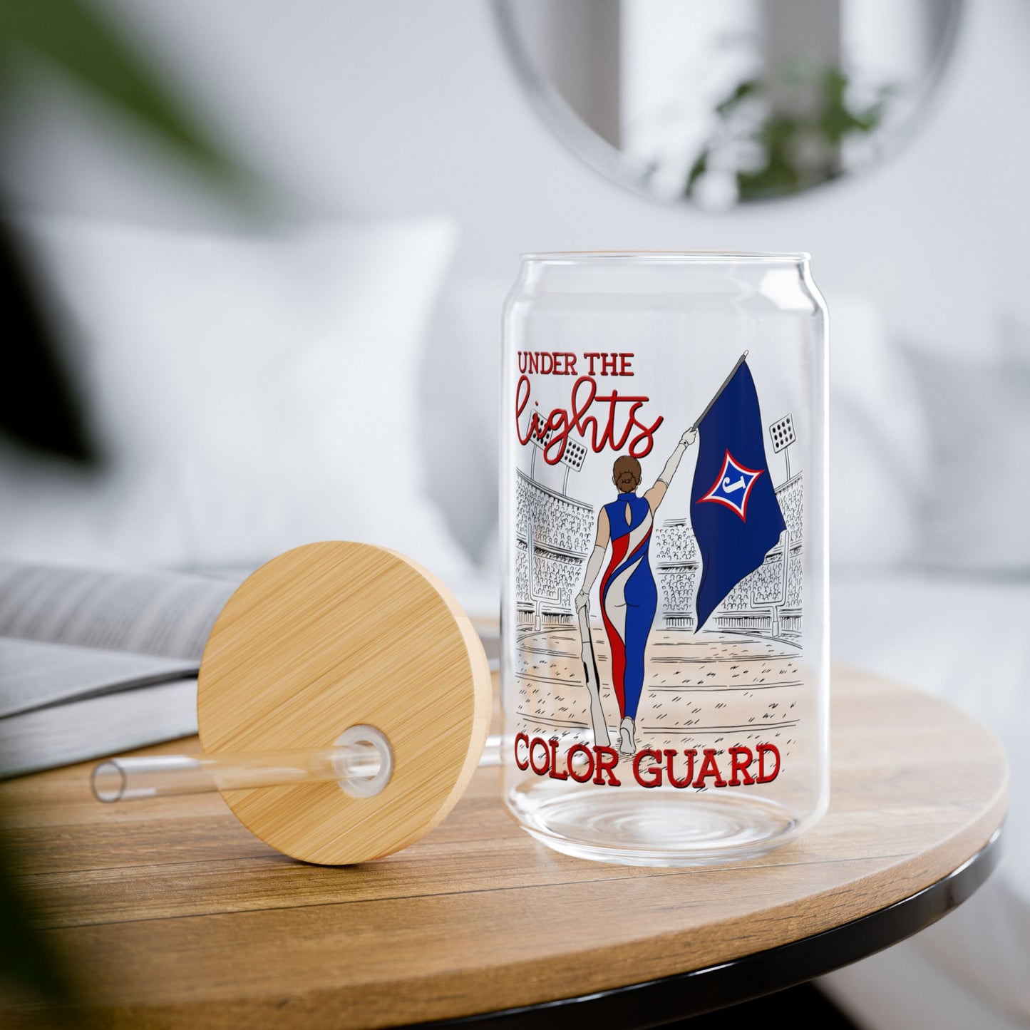 Under The Lights Color Guard Sipper Glass — 16oz Reusable Tumbler with Bamboo Lid