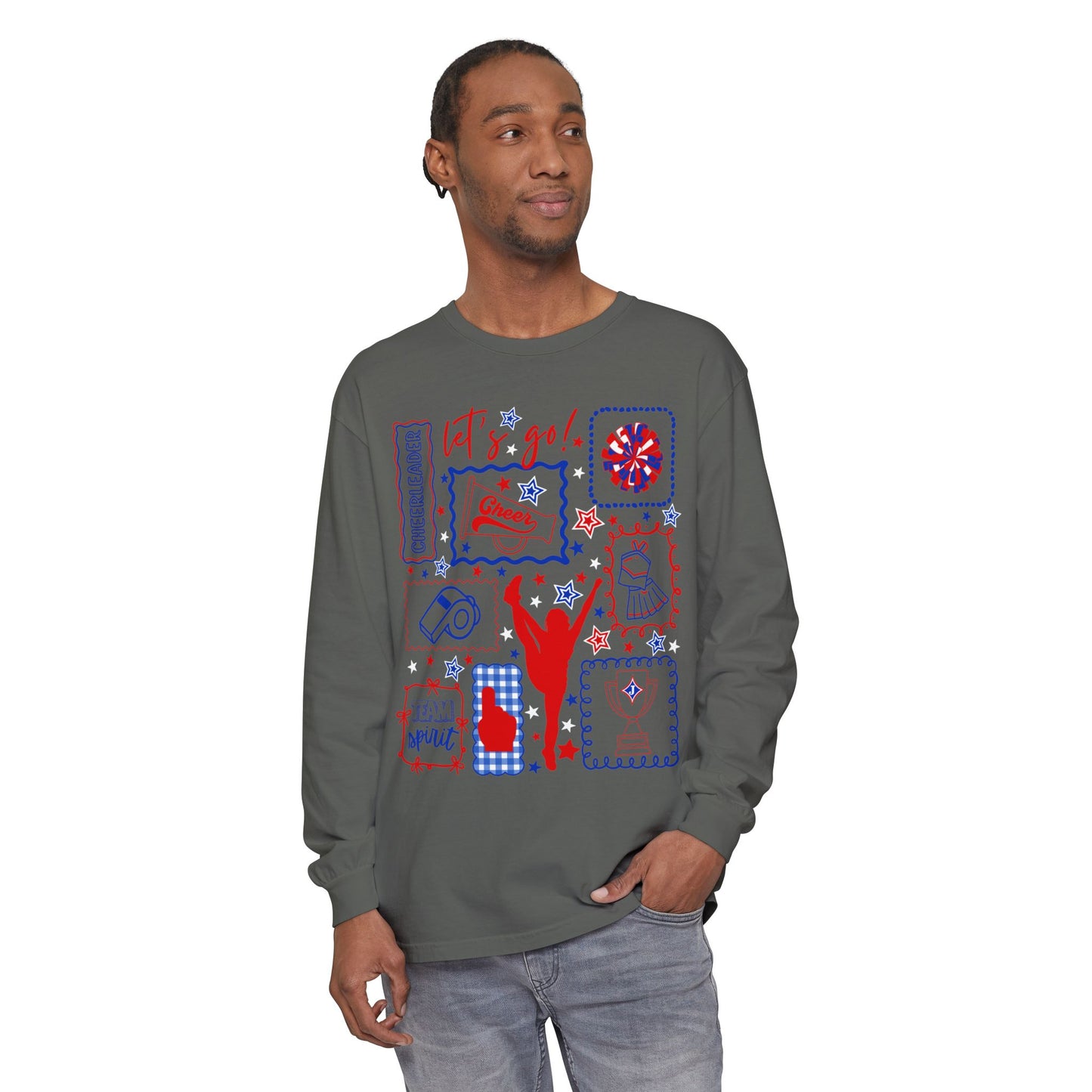 Cheer Icon Grid Long Sleeve Tee (Comfort Colors)