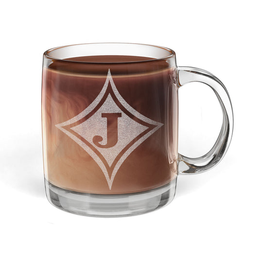Jefferson J Diamond Engraved Glass Coffee Mug 12.25oz