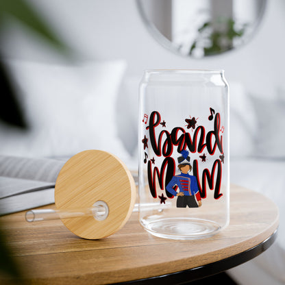 Band Mom Red Girl Sipper Glass — 16oz Reusable Tumbler with Bamboo Lid