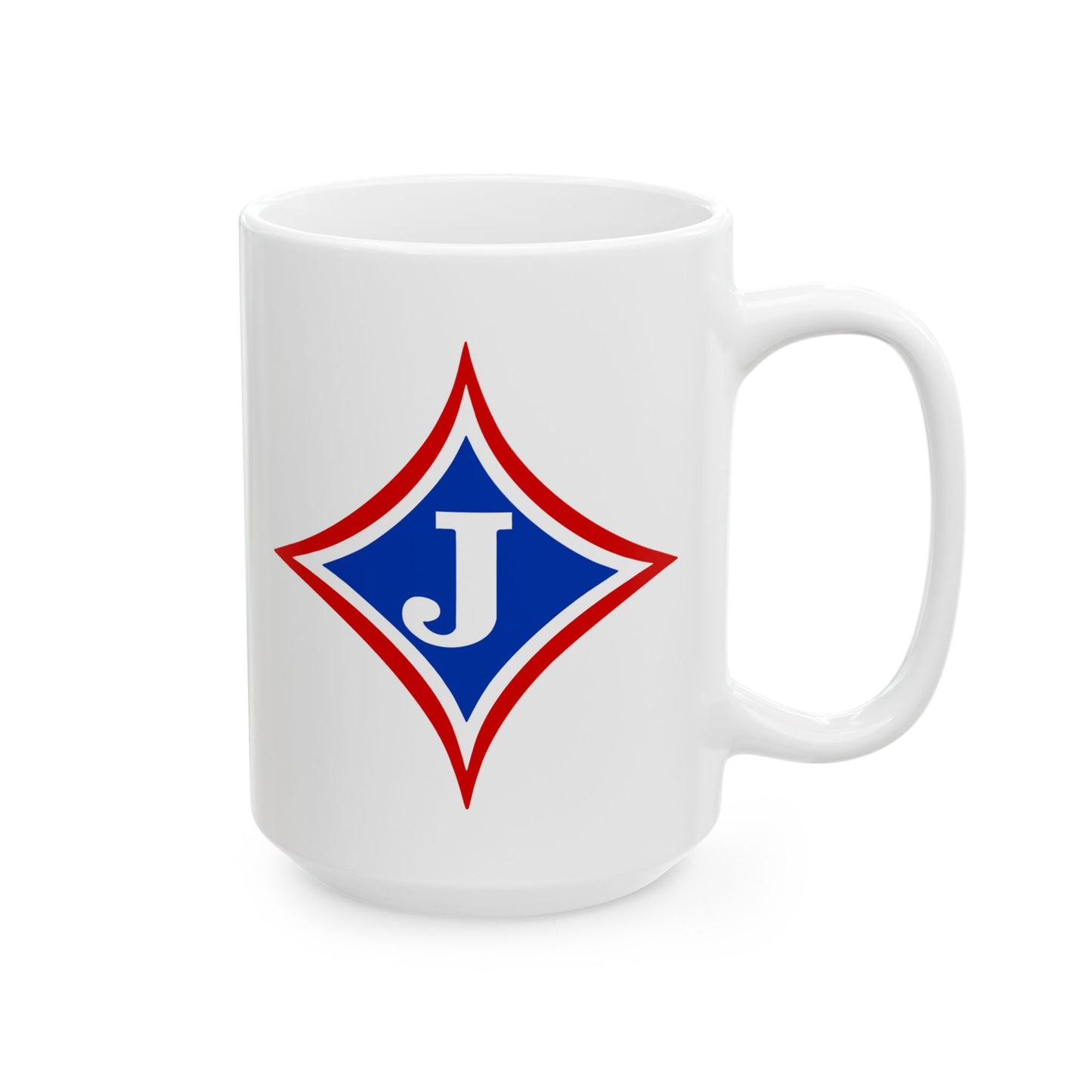 Jefferson J Diamond Ceramic Mug — 11oz & 15oz Coffee Cup