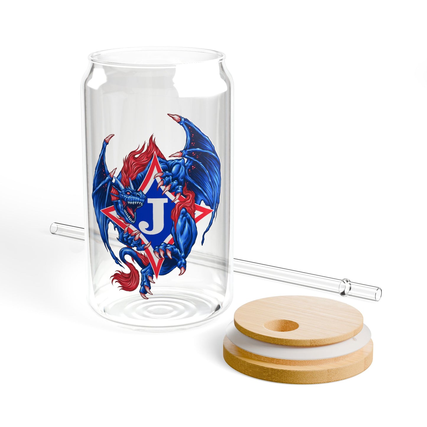 Exclusive Dragon J Sipper Glass — 16oz Reusable Tumbler with Bamboo Lid