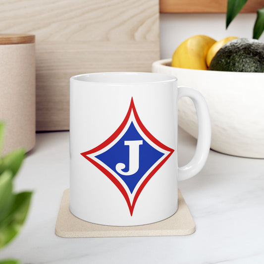 Jefferson J Diamond Ceramic Mug — 11oz & 15oz Coffee Cup