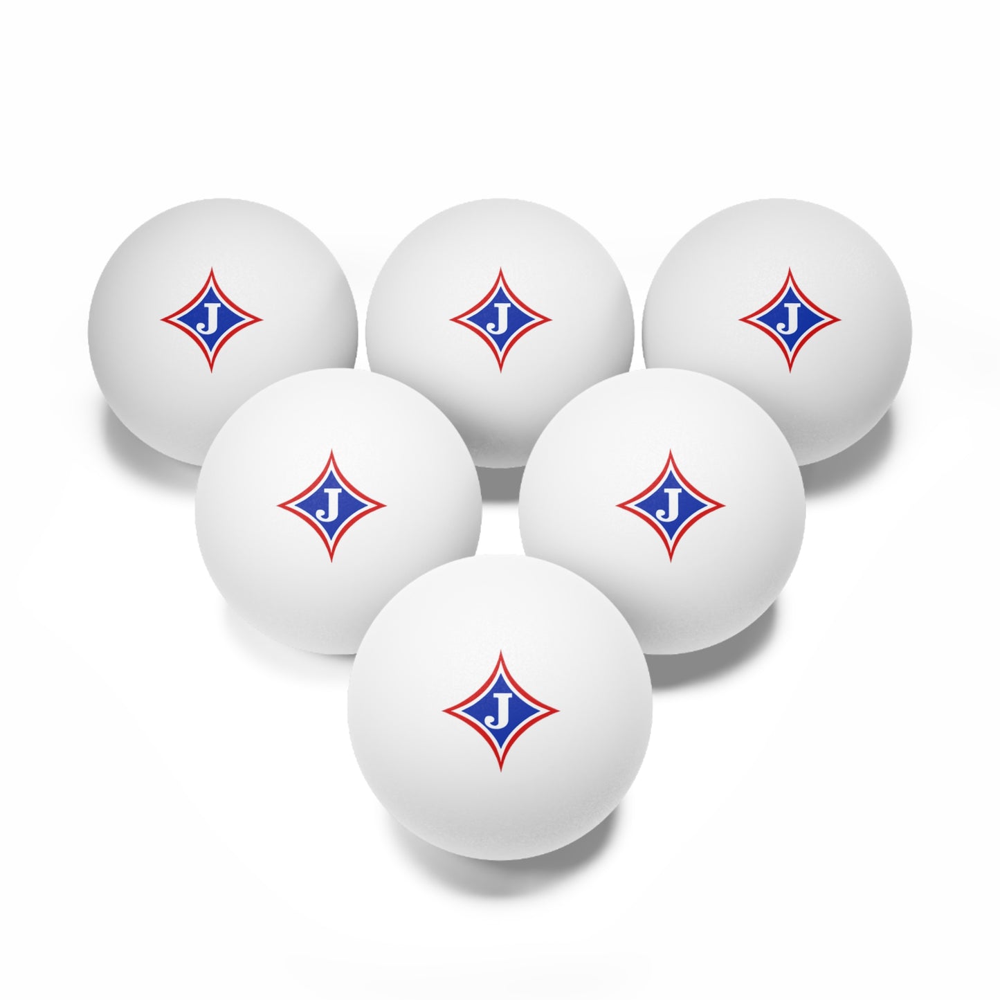 Ping Pong Balls (6-Pack) with Jefferson J Diamond Logo — Table Tennis Balls for Practice, Clubs & Gifts