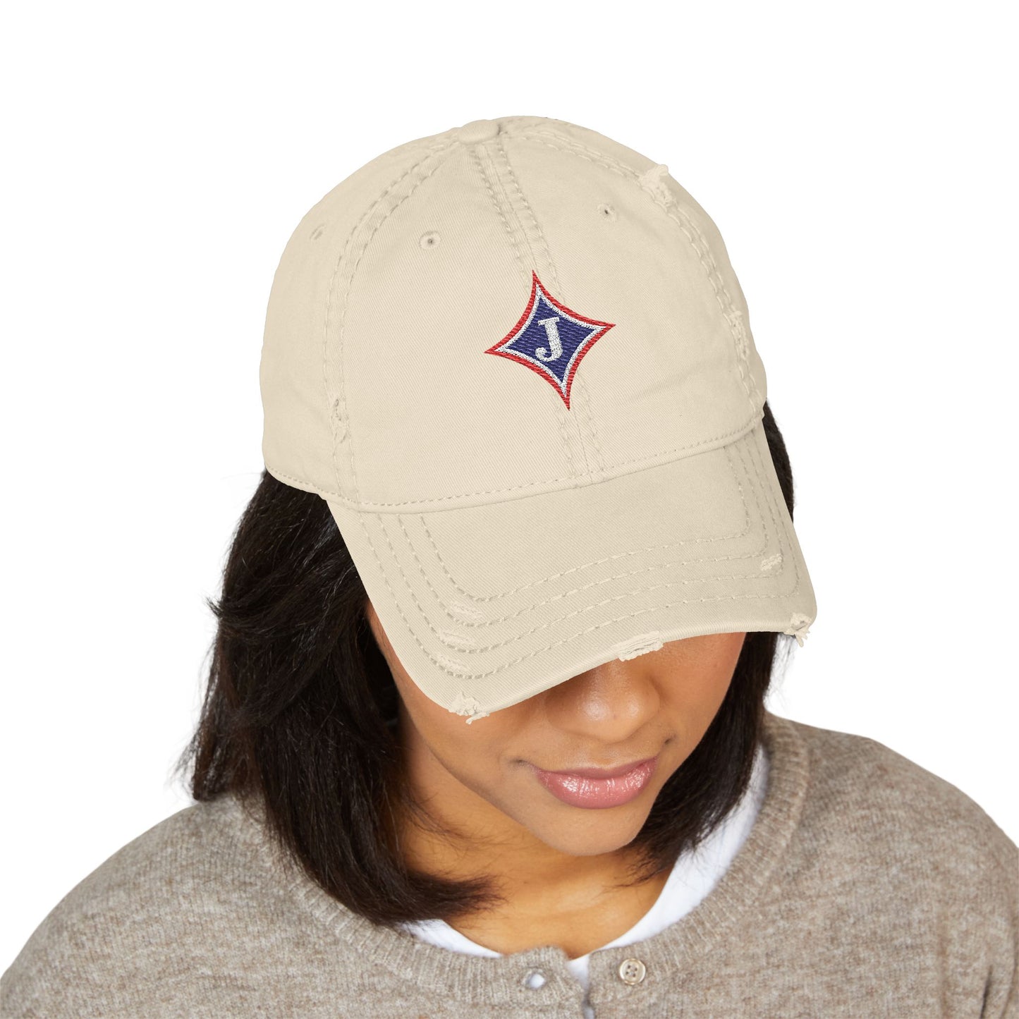 Jefferson J Diamond Distressed Embroidered Dad Hat