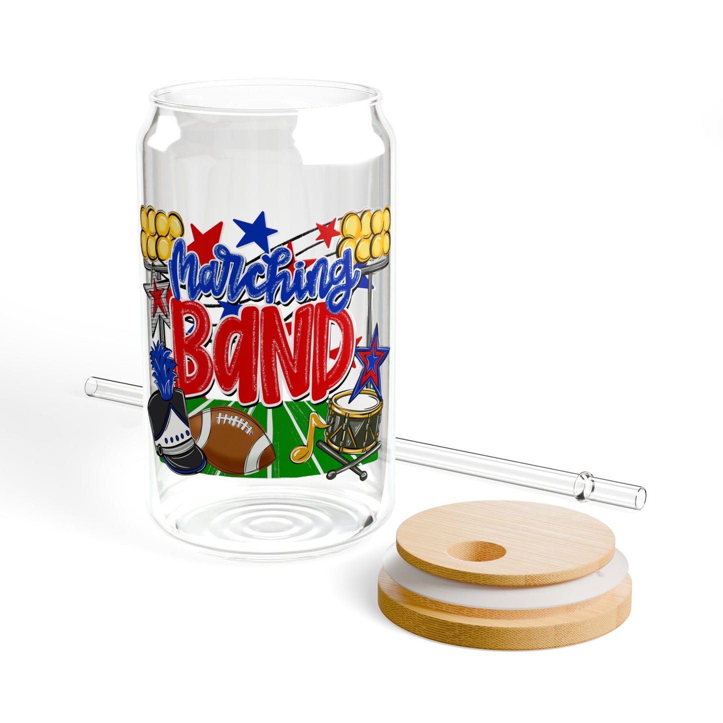 Marching Band Sipper Glass — 16oz Reusable Tumbler with Bamboo Lid