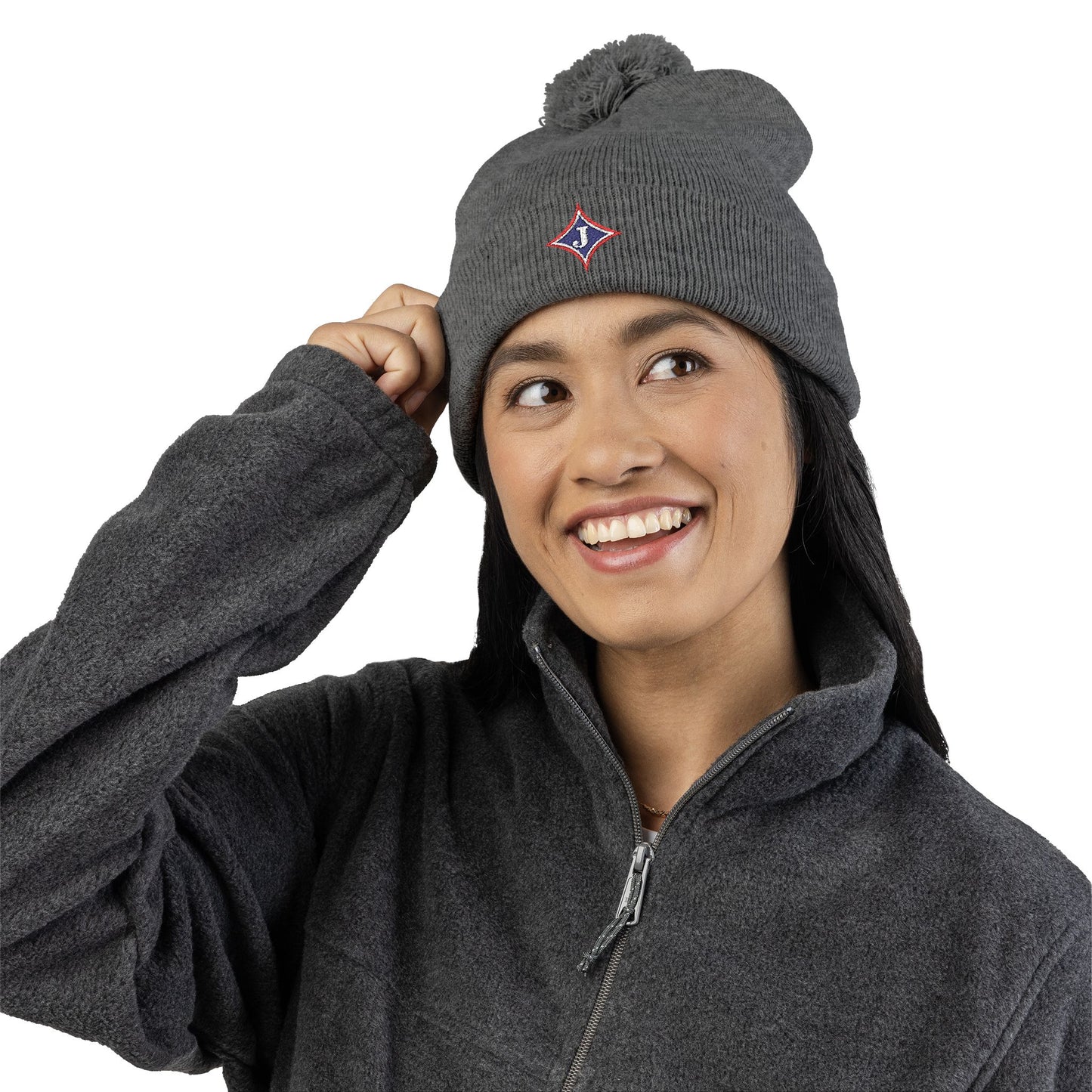 Jefferson J Diamond Embroidered Pom-Pom Knit Hat
