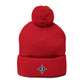 Jefferson J Diamond Embroidered Pom-Pom Knit Hat