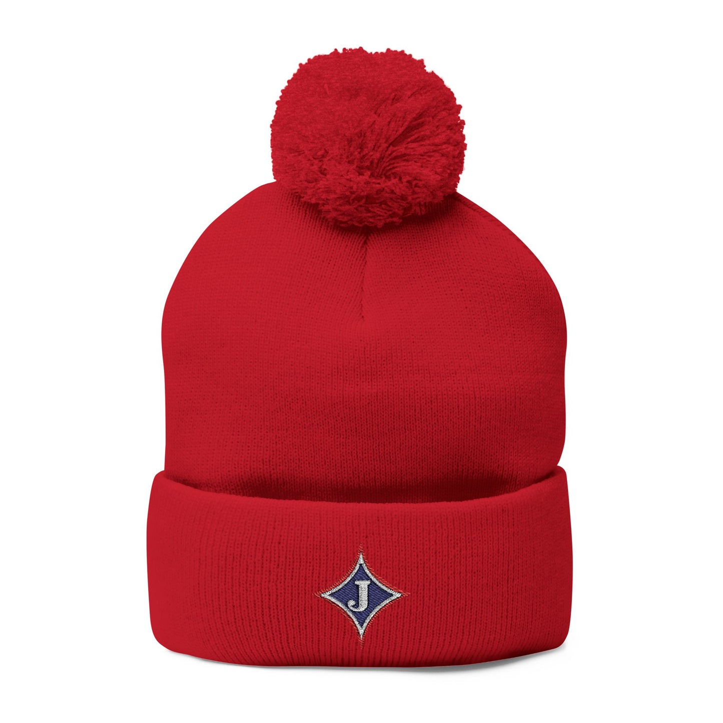 Jefferson J Diamond Embroidered Pom-Pom Knit Hat