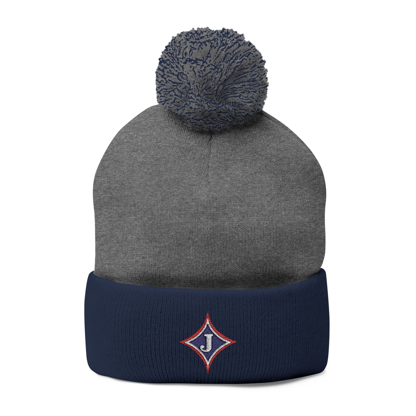 Jefferson J Diamond Embroidered Pom-Pom Knit Hat