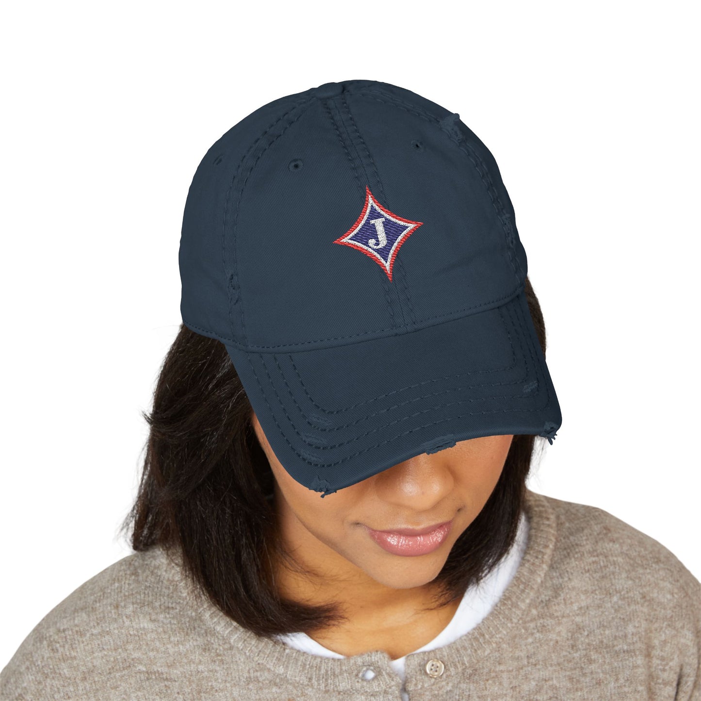 Jefferson J Diamond Distressed Embroidered Dad Hat