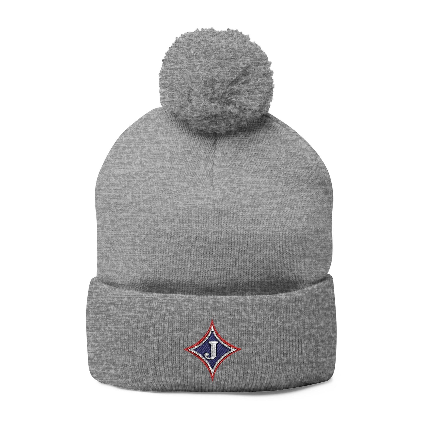 Jefferson J Diamond Embroidered Pom-Pom Knit Hat