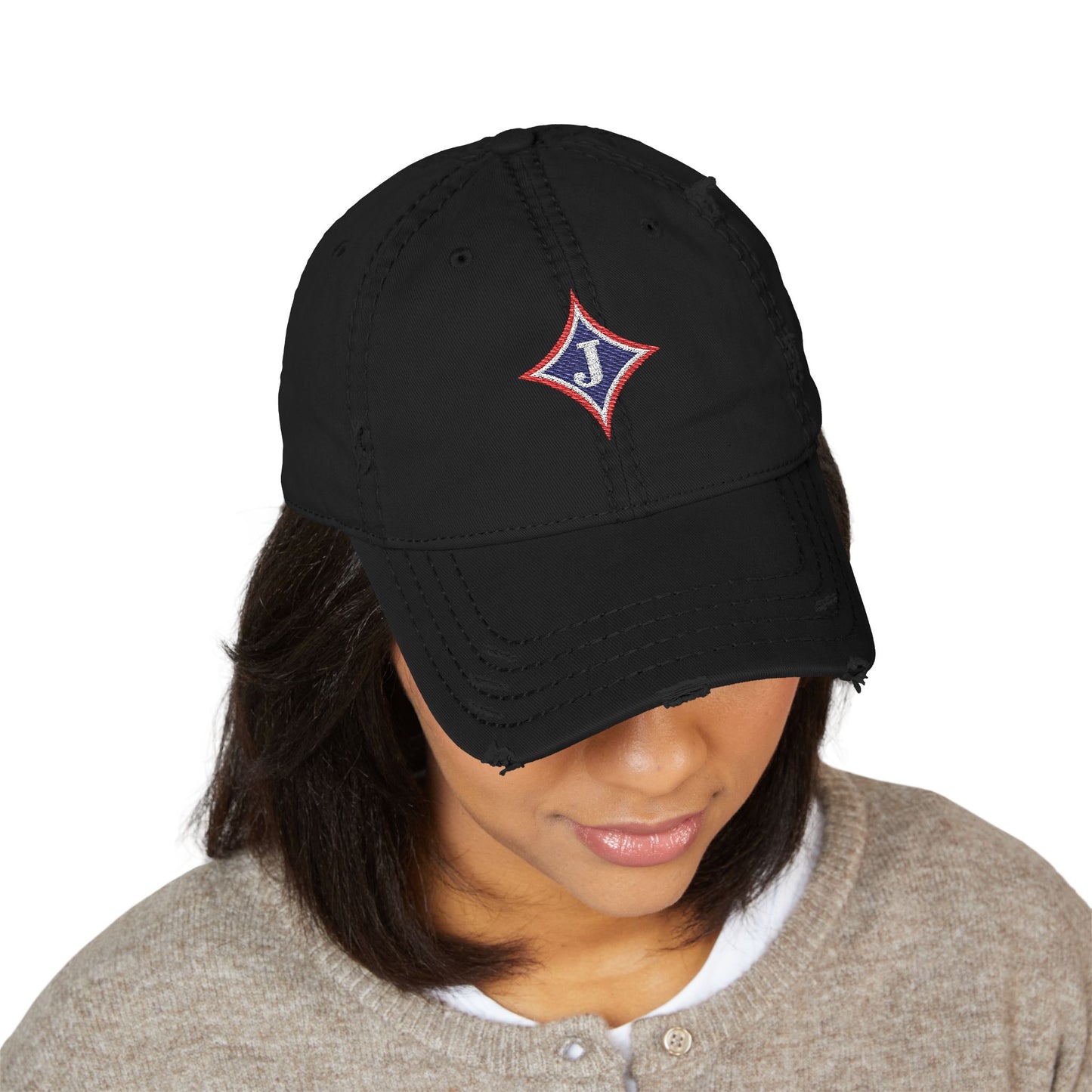 Jefferson J Diamond Distressed Embroidered Dad Hat