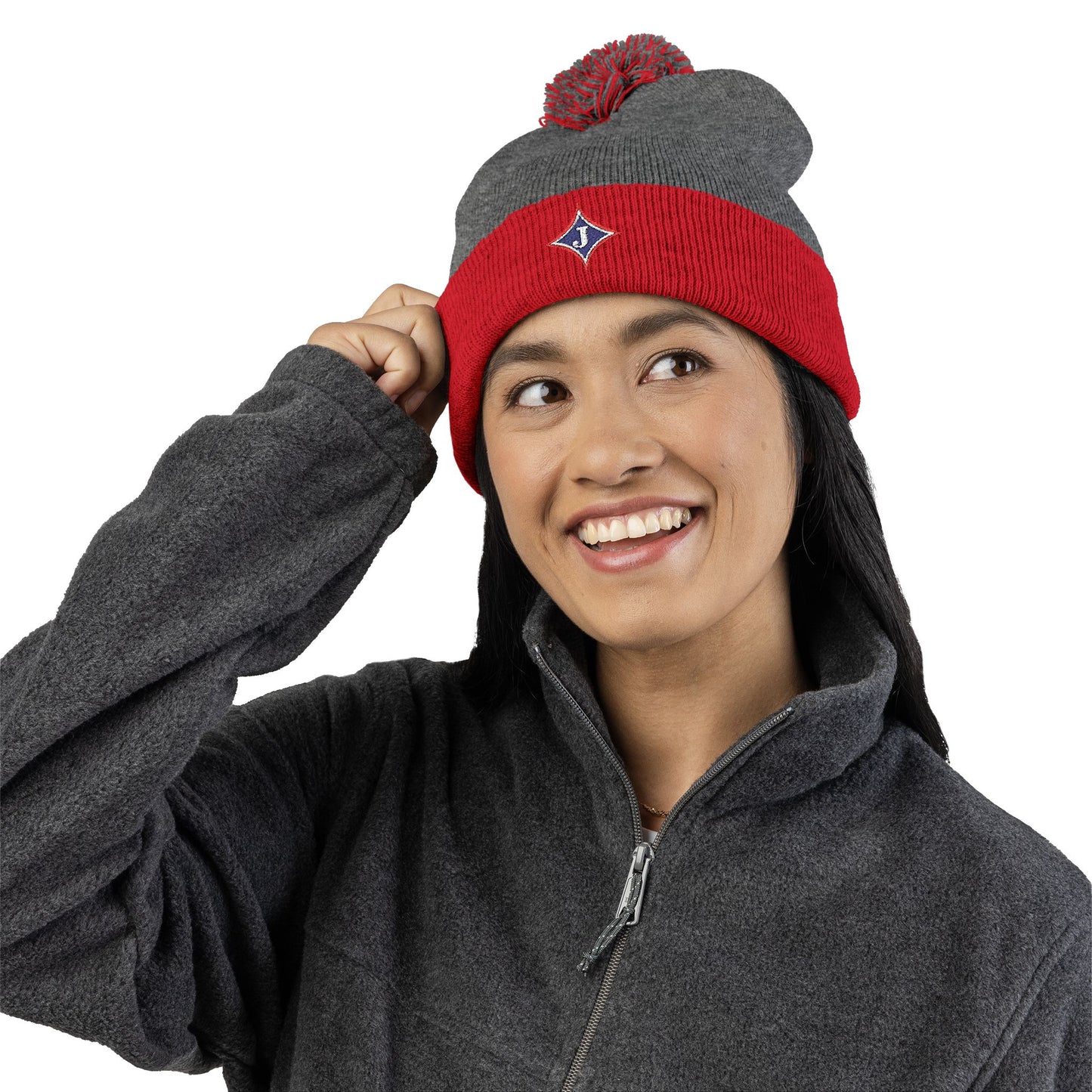 Jefferson J Diamond Embroidered Pom-Pom Knit Hat