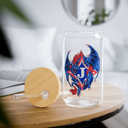 Exclusive Dragon J Sipper Glass — 16oz Reusable Tumbler with Bamboo Lid