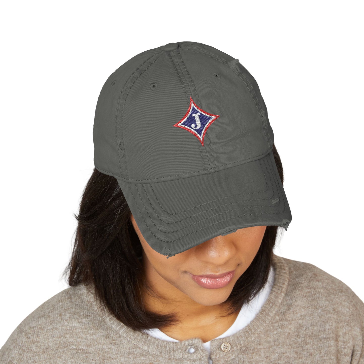 Jefferson J Diamond Distressed Embroidered Dad Hat