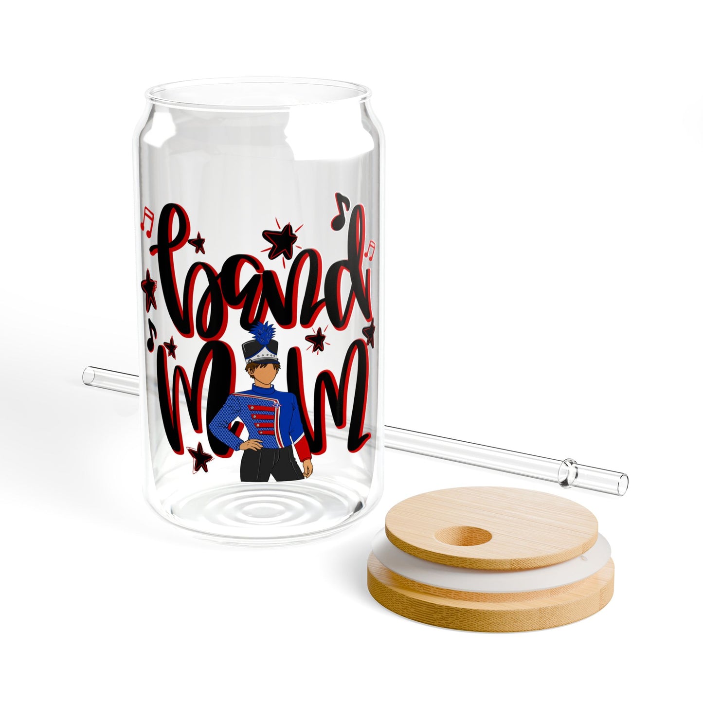 Band Mom Red Boy Sipper Glass — 16oz Reusable Tumbler with Bamboo Lid