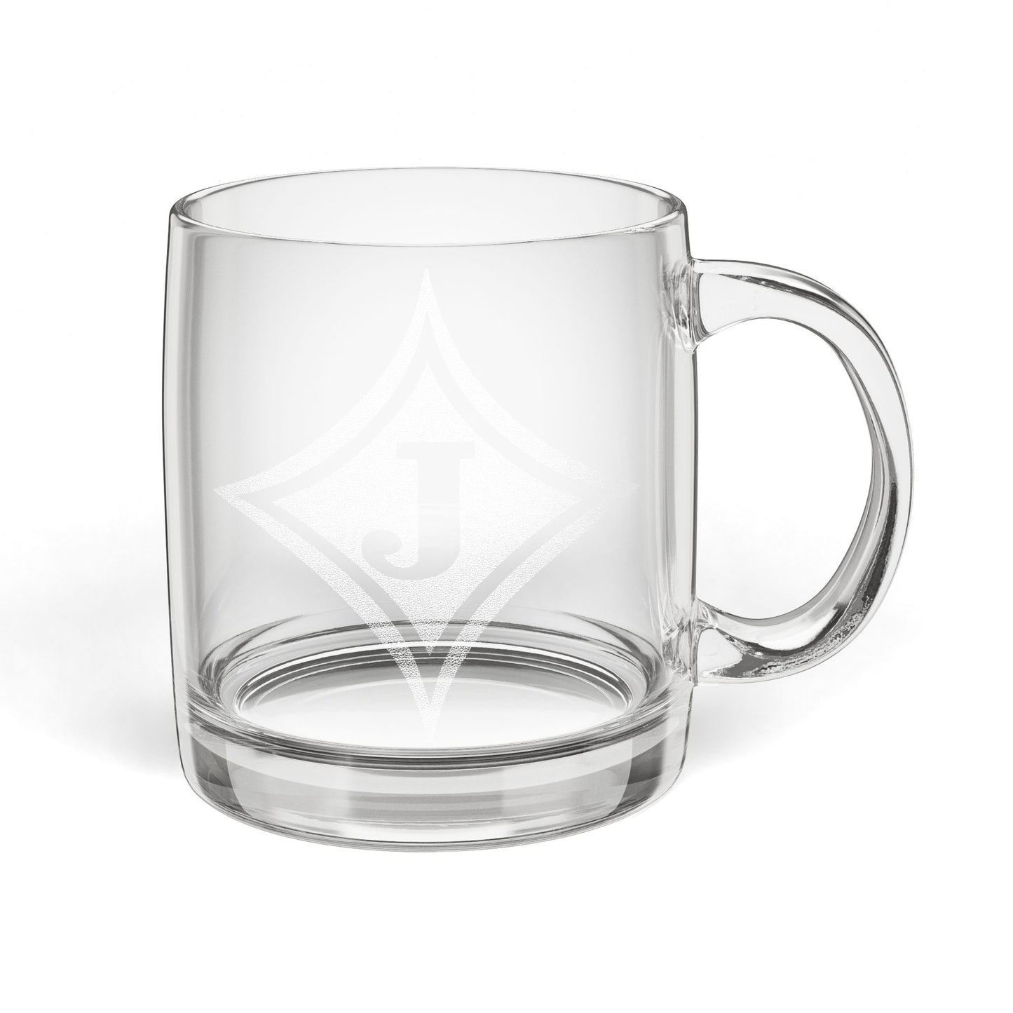 Jefferson J Diamond Engraved Glass Coffee Mug 12.25oz