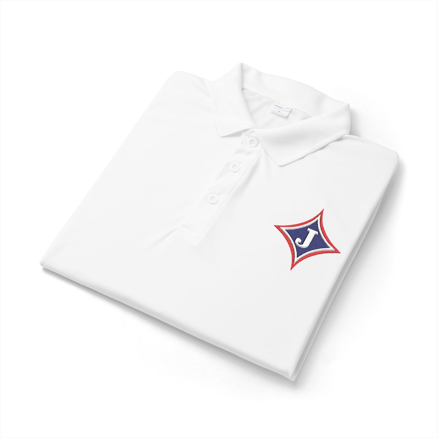 Embroidered Jefferson Diamond Shirt — Classic White Performance Golf Polo