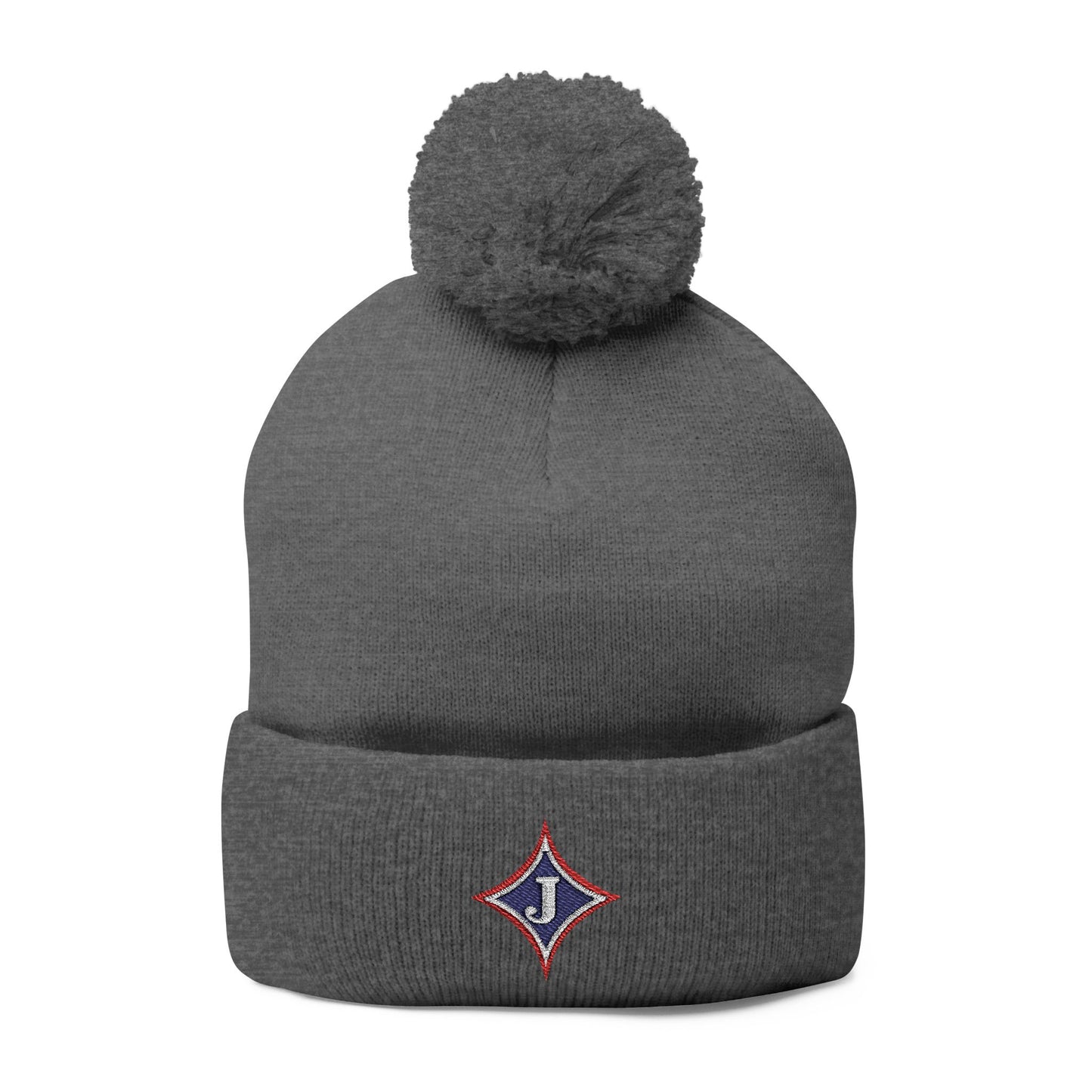 Jefferson J Diamond Embroidered Pom-Pom Knit Hat