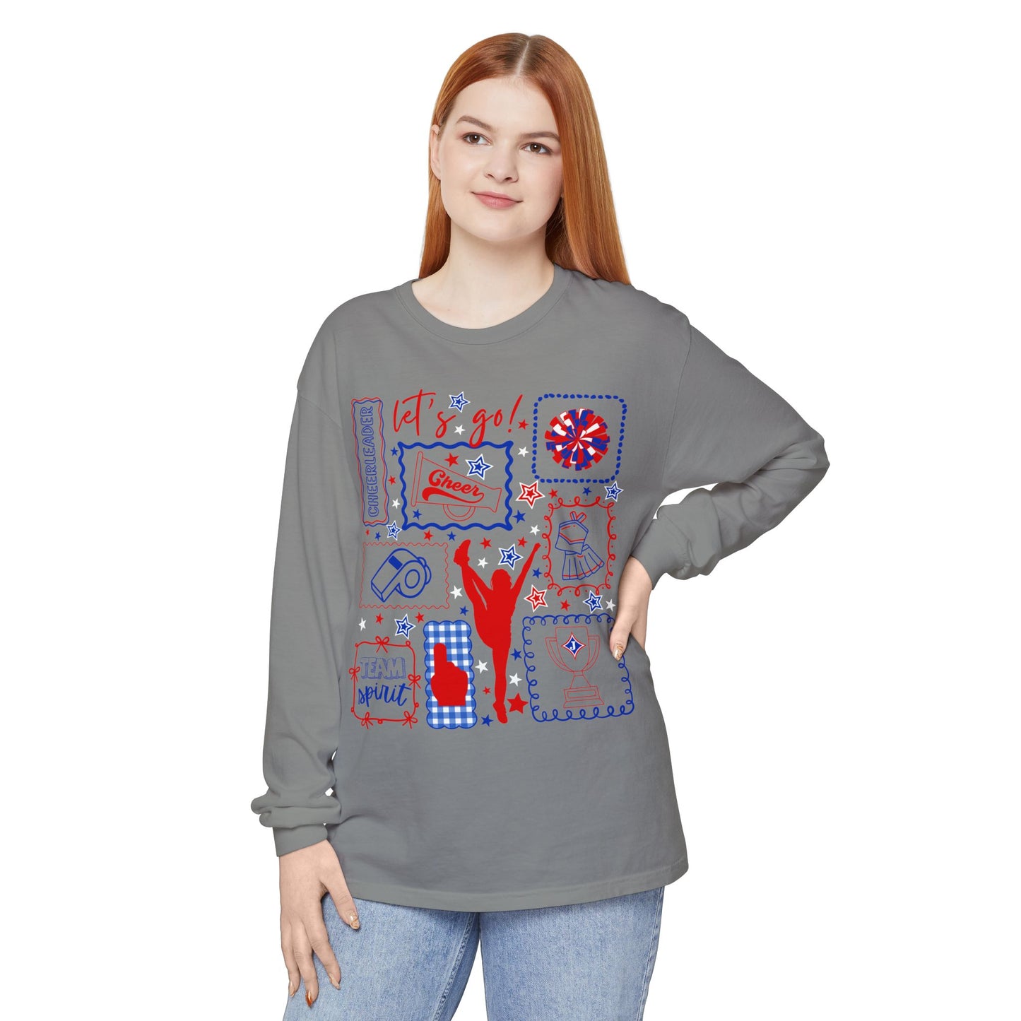 Cheer Icon Grid Long Sleeve Tee (Comfort Colors)