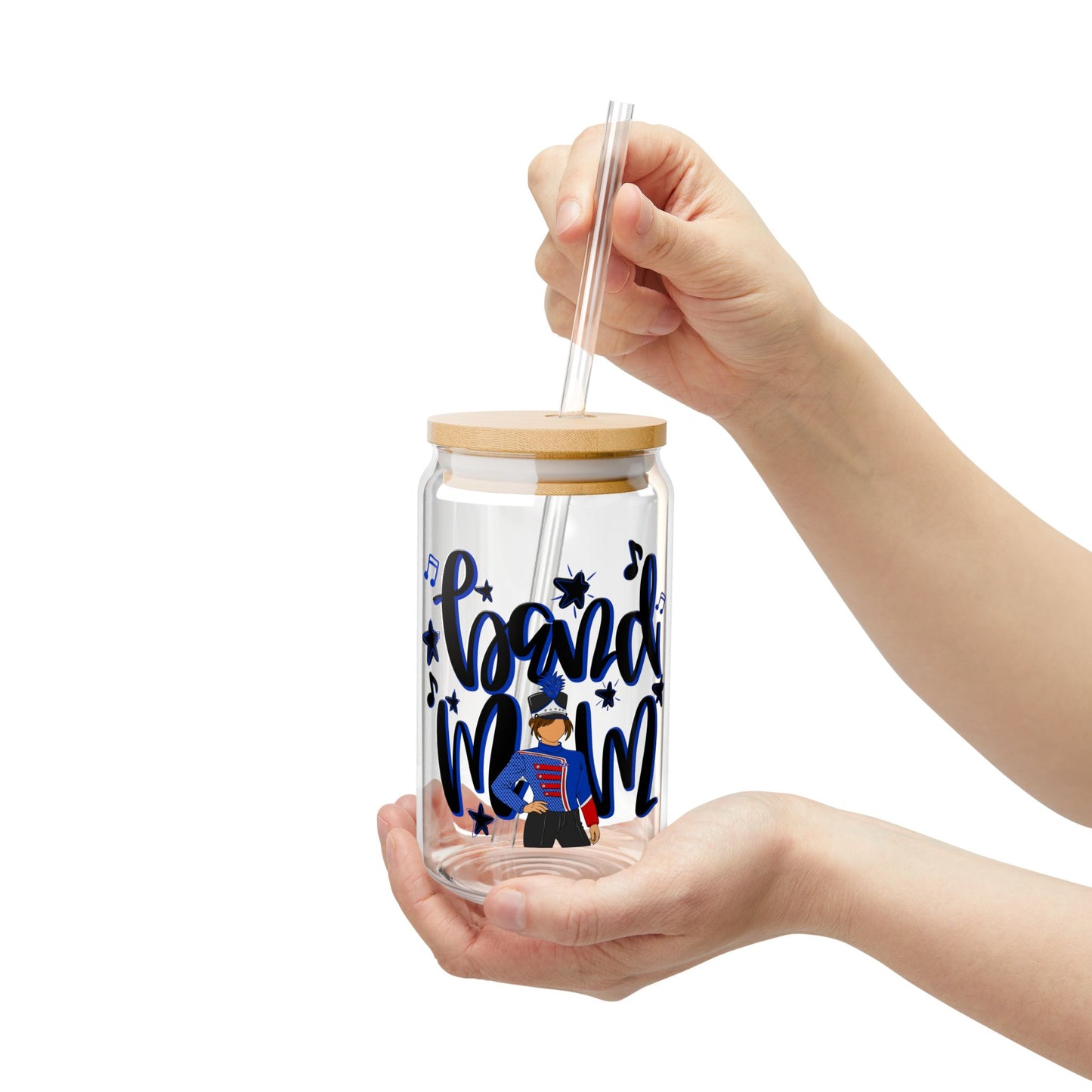 Band Mom Blue Girl Sipper Glass — 16oz Reusable Tumbler with Bamboo Lid