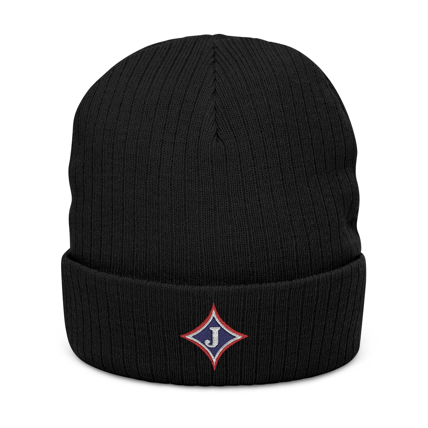 Jefferson J Diamond Embroidered Ribbed Beanie