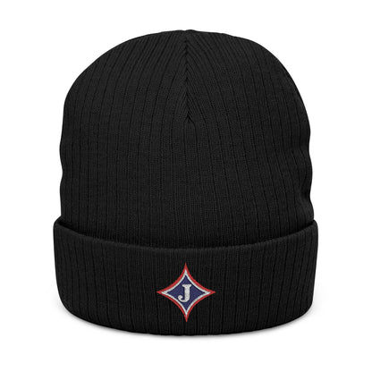 Jefferson J Diamond Embroidered Ribbed Beanie