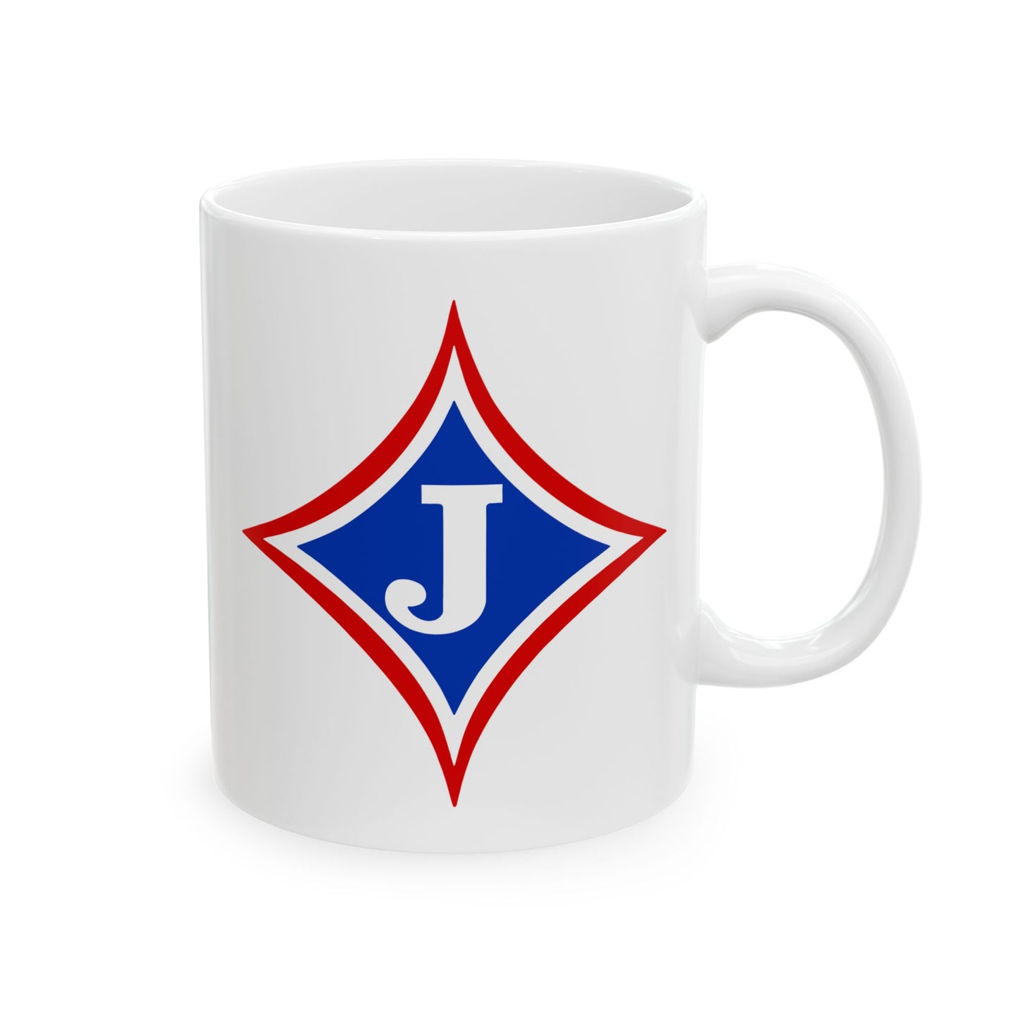 Jefferson J Diamond Ceramic Mug — 11oz & 15oz Coffee Cup