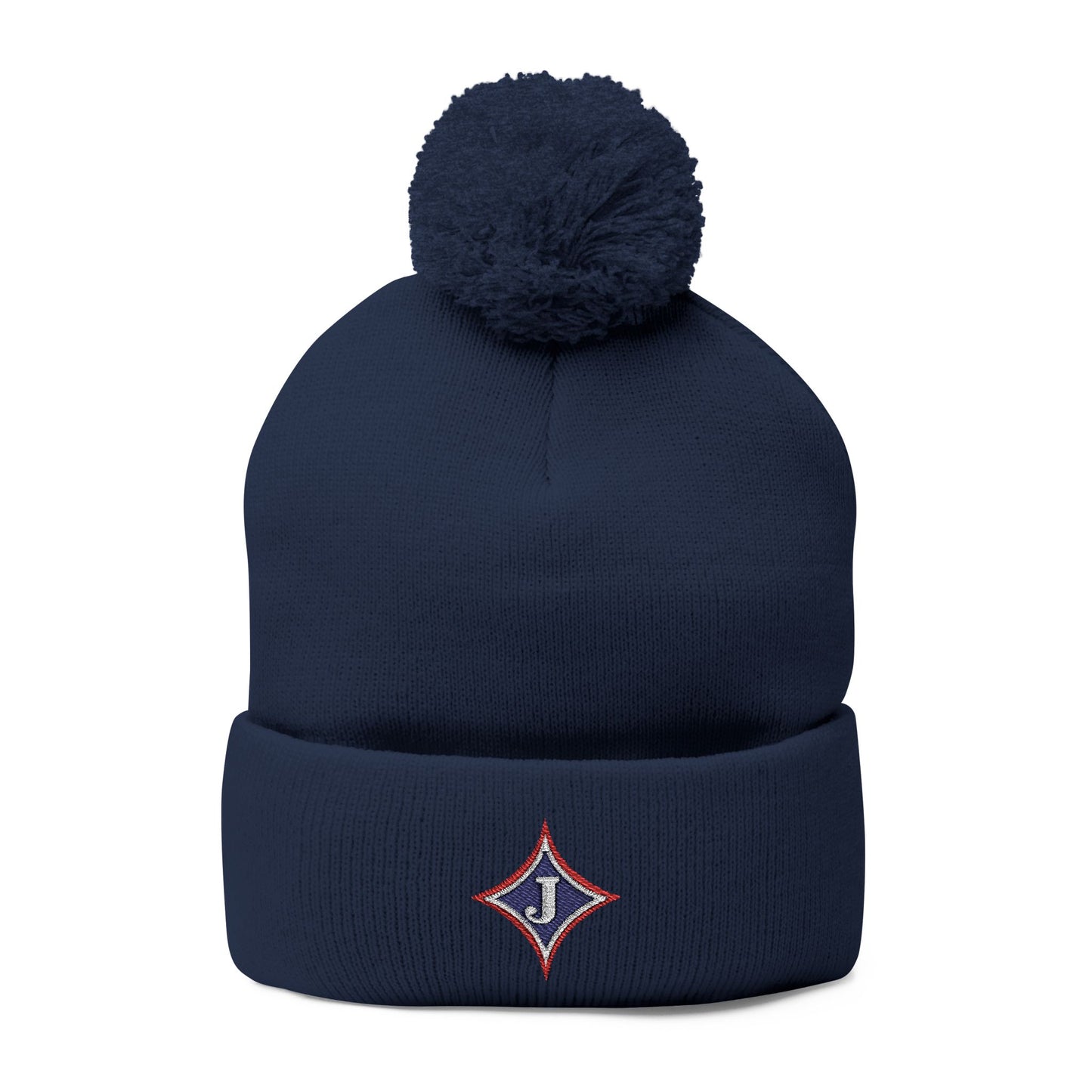 Jefferson J Diamond Embroidered Pom-Pom Knit Hat