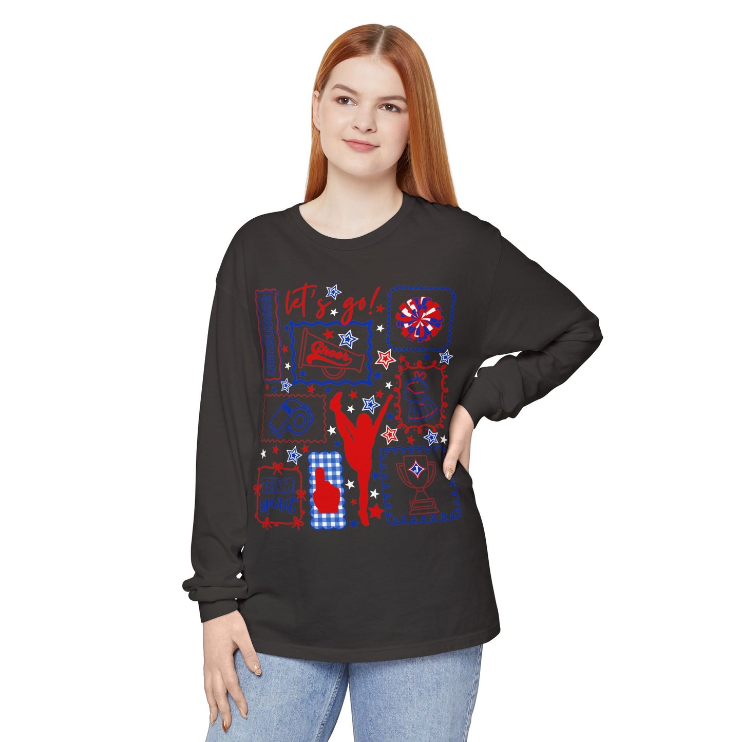 Cheer Icon Grid Long Sleeve Tee (Comfort Colors)