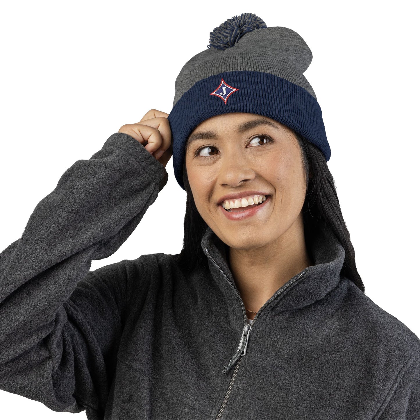 Jefferson J Diamond Embroidered Pom-Pom Knit Hat