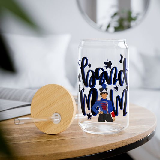 Band Mom Blue Boy Sipper Glass — 16oz Reusable Tumbler with Bamboo Lid