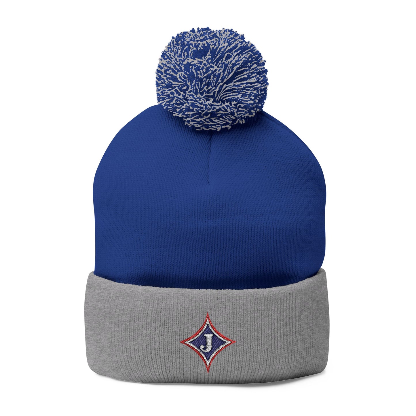 Jefferson J Diamond Embroidered Pom-Pom Knit Hat