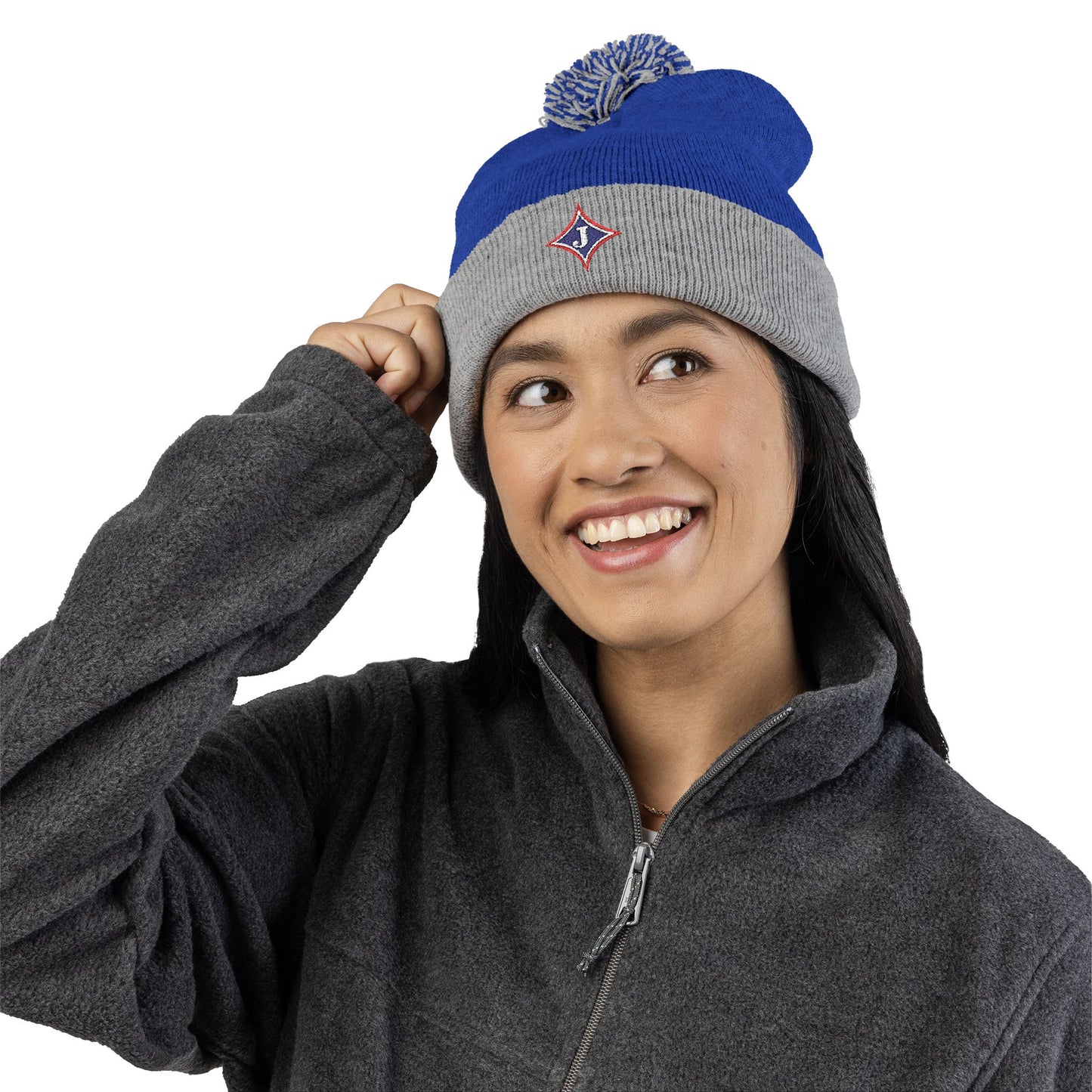Jefferson J Diamond Embroidered Pom-Pom Knit Hat