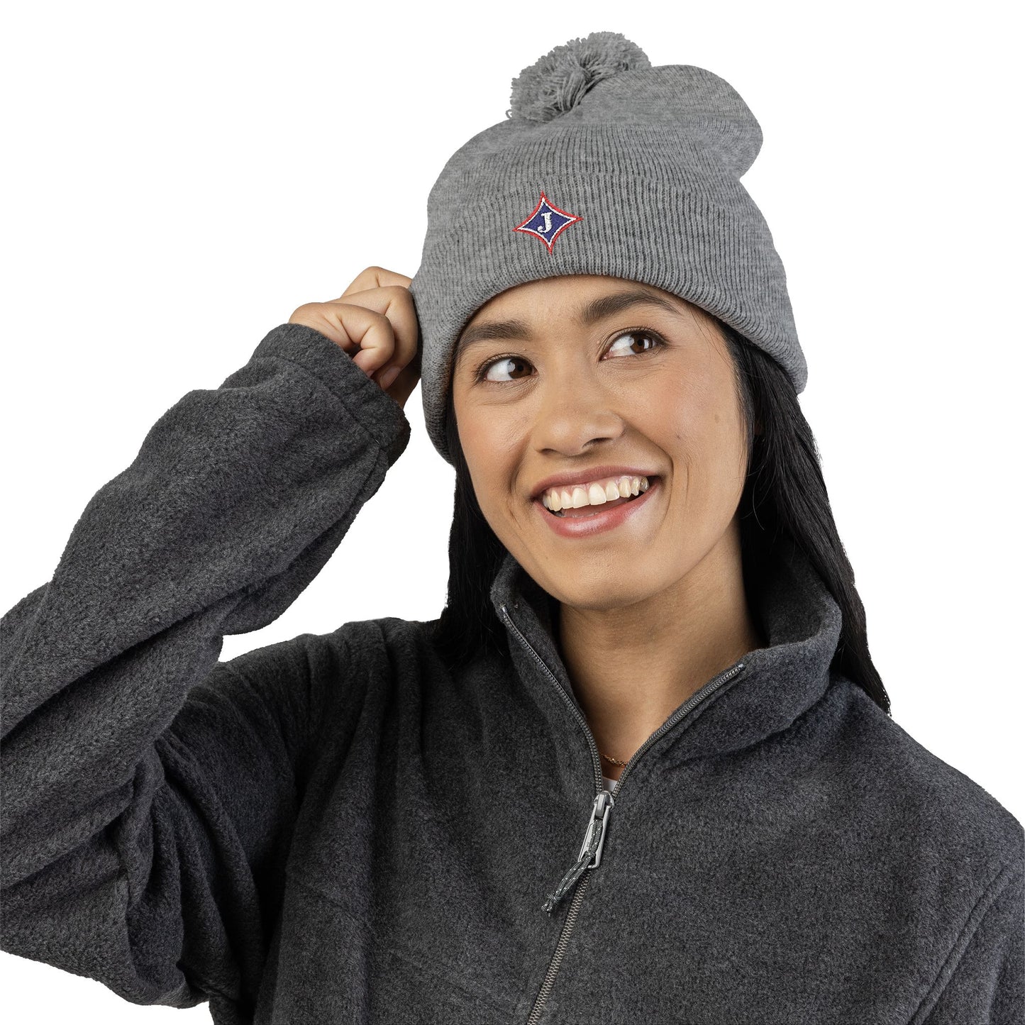 Jefferson J Diamond Embroidered Pom-Pom Knit Hat
