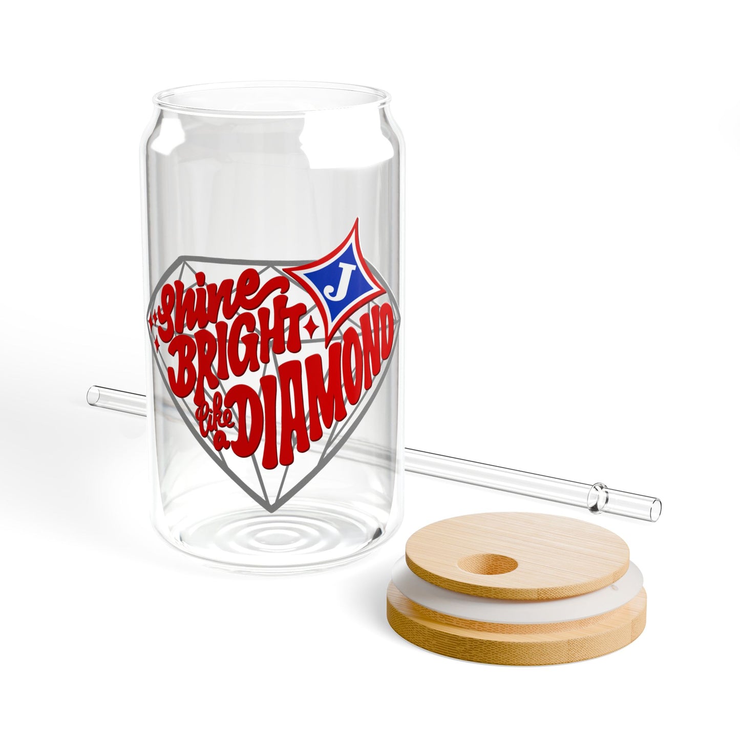 Shine Bright Like A Diamond Sipper Glass — 16oz Reusable Tumbler with Bamboo Lid