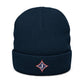 Jefferson J Diamond Embroidered Ribbed Beanie