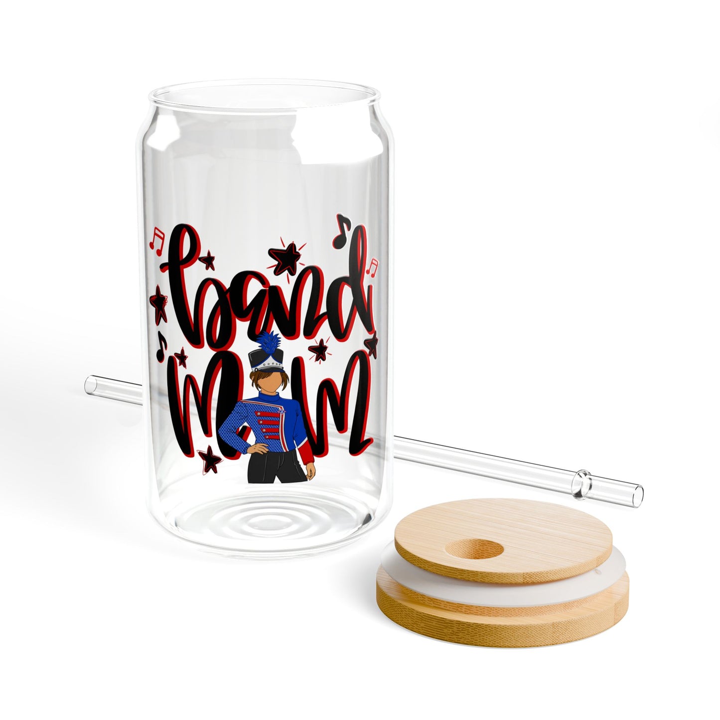 Band Mom Red Girl Sipper Glass — 16oz Reusable Tumbler with Bamboo Lid