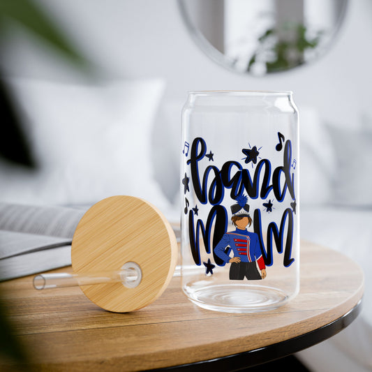 Band Mom Blue Girl Sipper Glass — 16oz Reusable Tumbler with Bamboo Lid