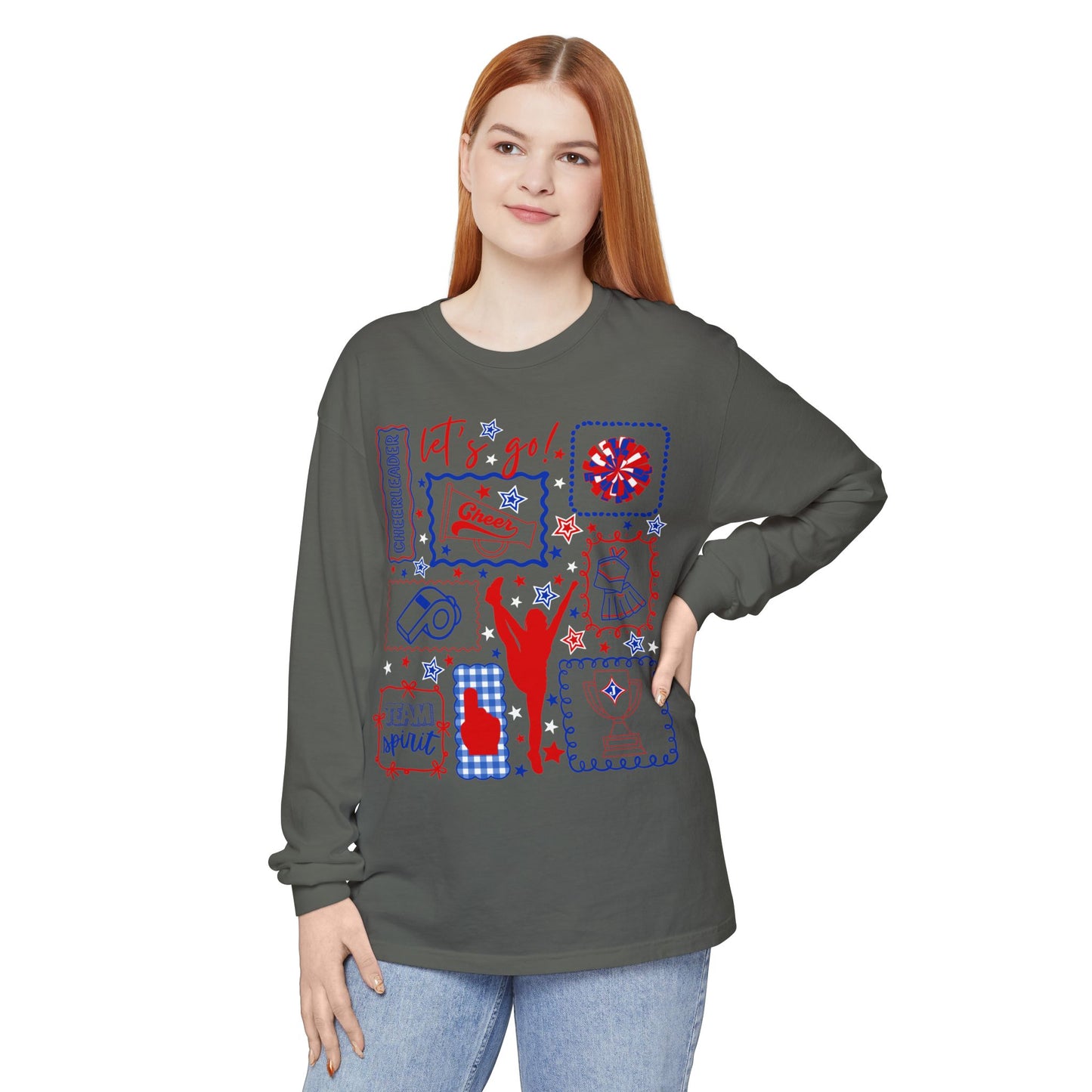 Cheer Icon Grid Long Sleeve Tee (Comfort Colors)
