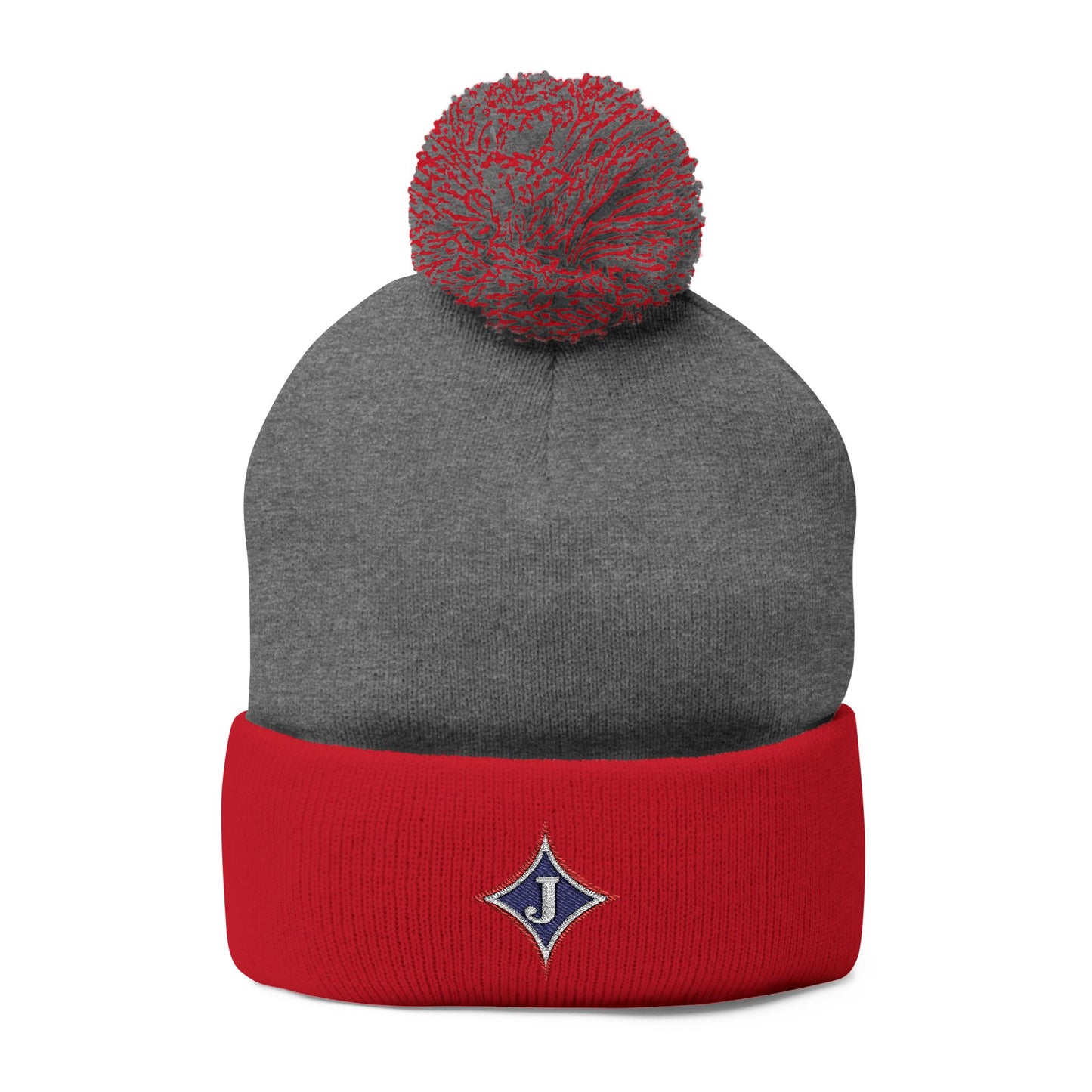 Jefferson J Diamond Embroidered Pom-Pom Knit Hat