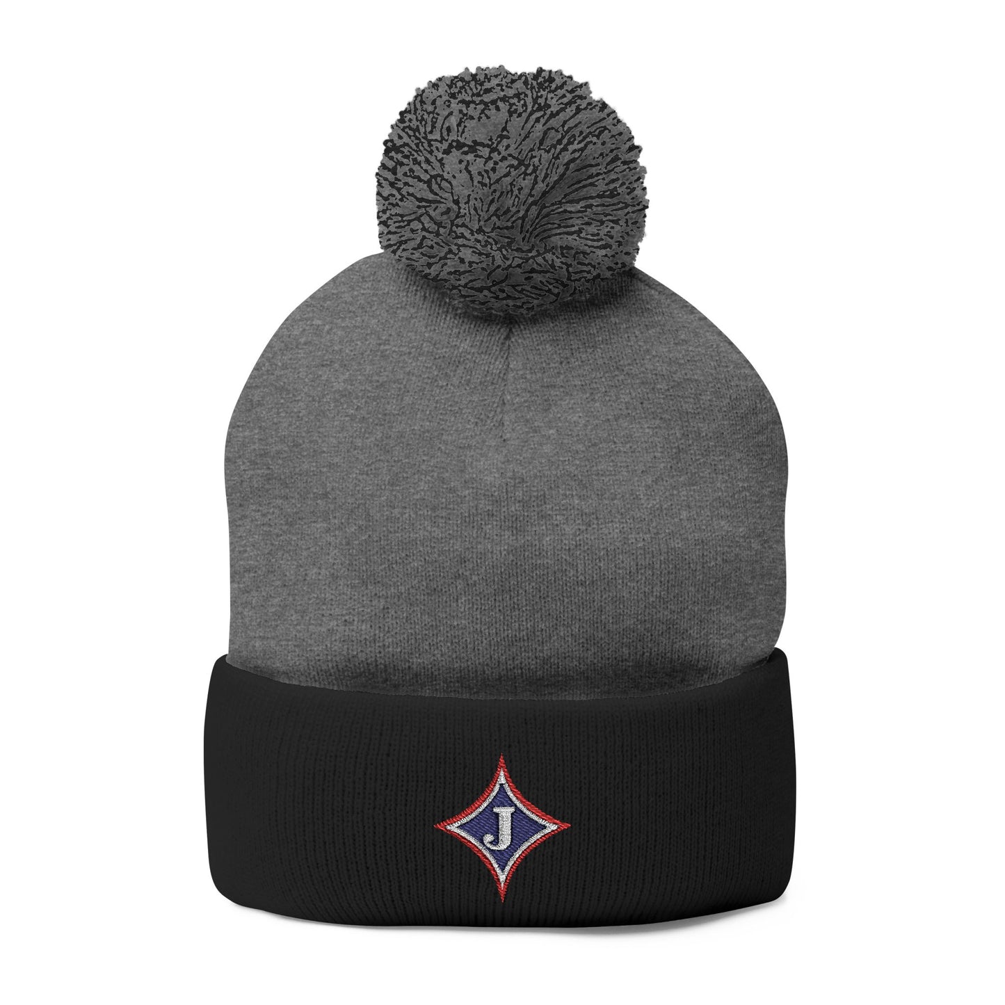 Jefferson J Diamond Embroidered Pom-Pom Knit Hat