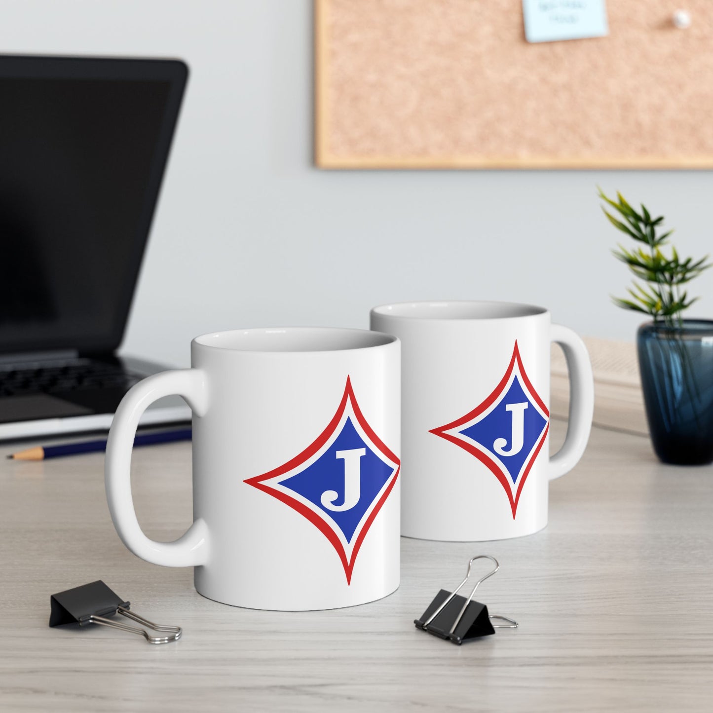 Jefferson J Diamond Ceramic Mug — 11oz & 15oz Coffee Cup